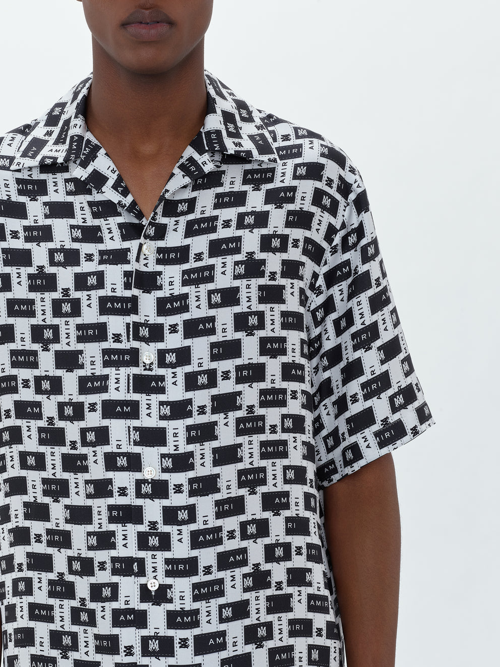 Camisas Amiri Tape Bowling Hombre Negras Blancas | 2149FOXCR