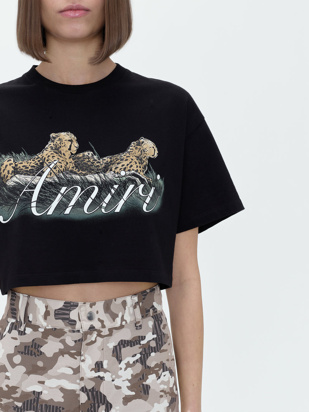 Camisetas Running Amiri Cheetah Cropped Mujer Negras | 4921URXOS