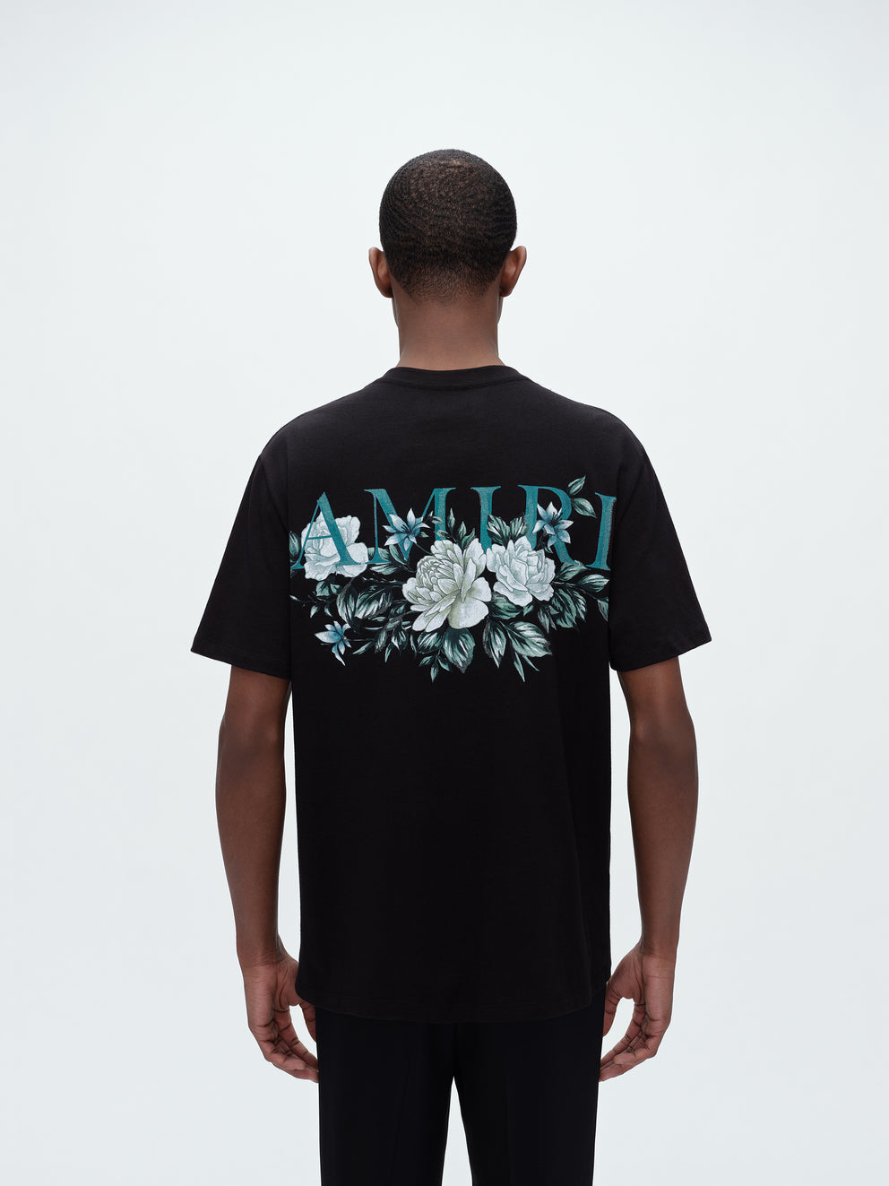 Camisetas Running Amiri Floral Logo Hombre Negras | 3950PBKIC