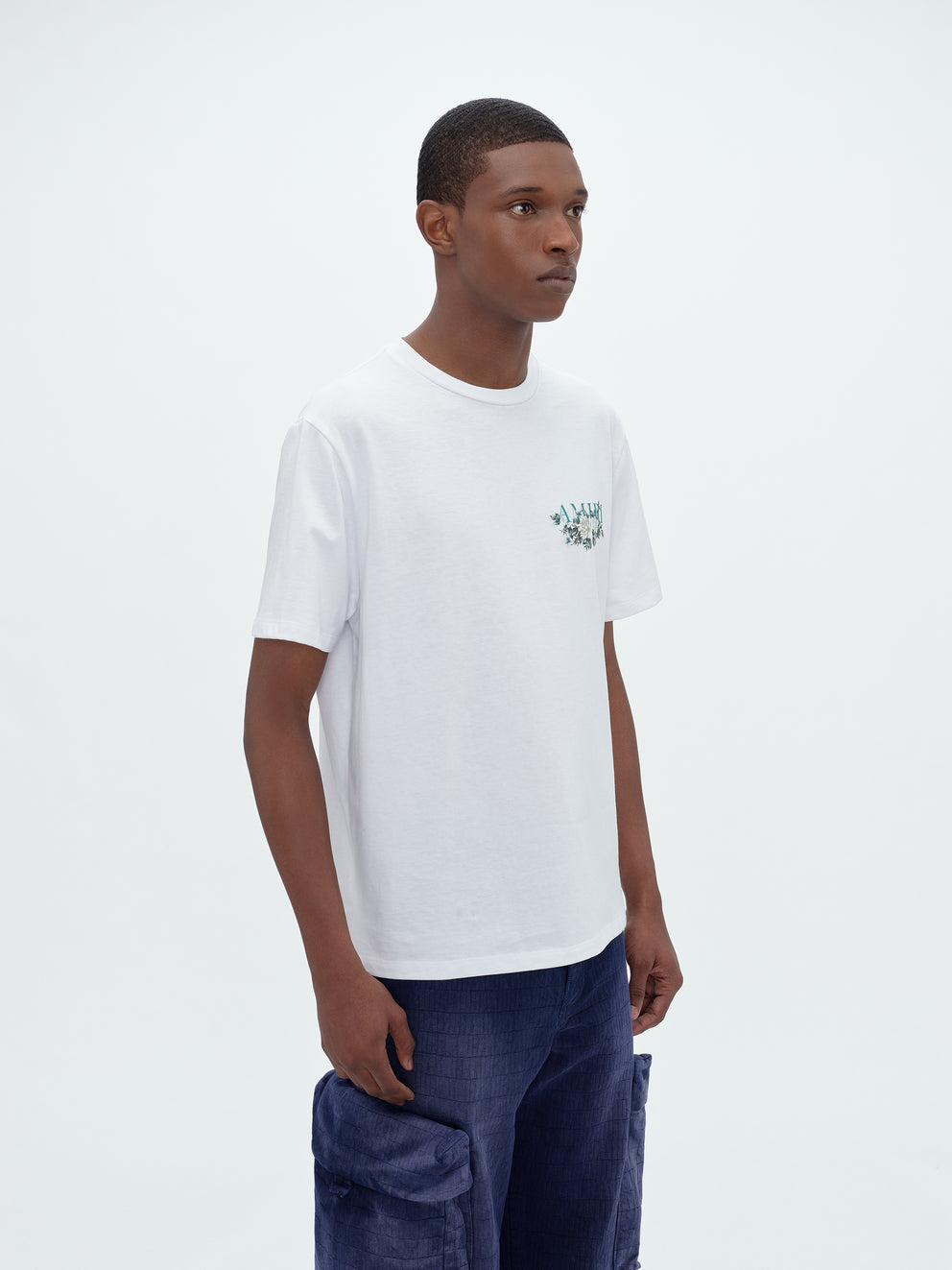 Camisetas Running Amiri Floral Logo Hombre Blancas | 6819JIWMD