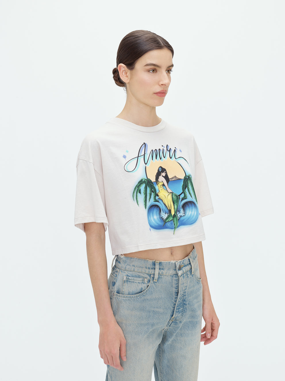 Camisetas Running Amiri Mermaid Cropped Mujer Alabaster | 1596HLIWU