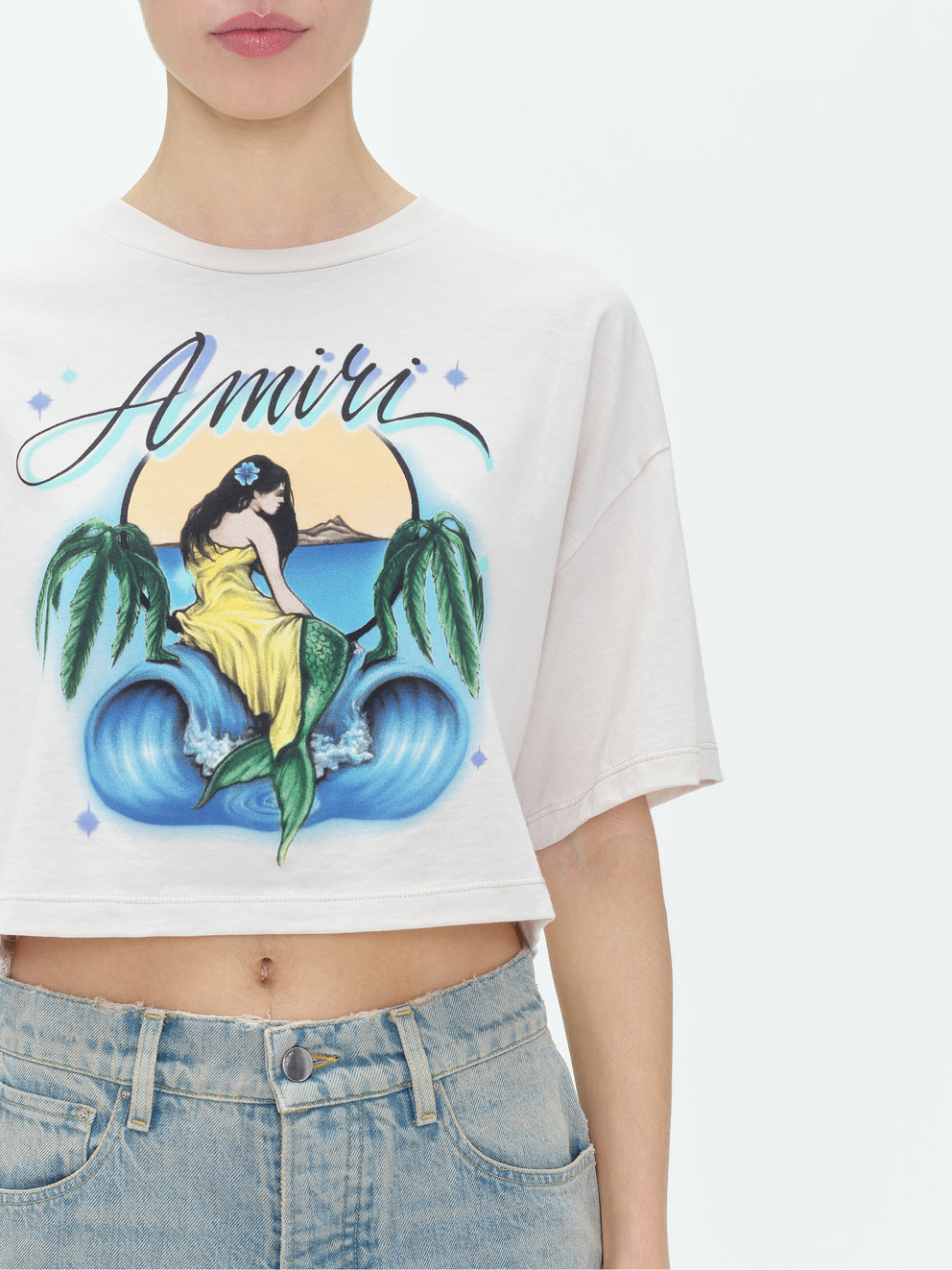 Camisetas Running Amiri Mermaid Cropped Mujer Alabaster | 1596HLIWU