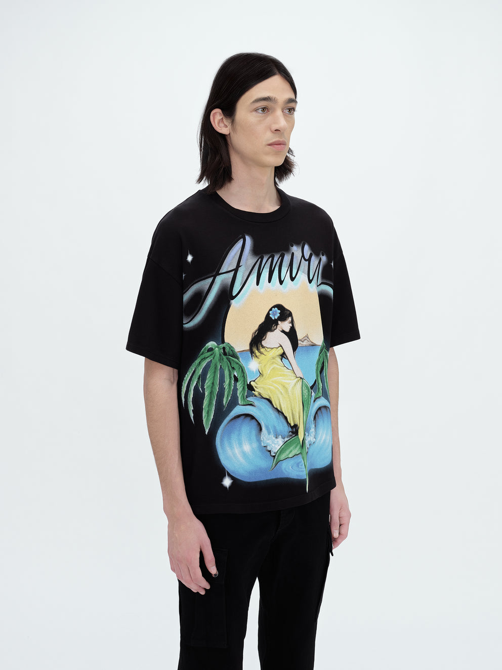 Camisetas Running Amiri Oversized Mermaid Hombre Negras | 5364XYCDS