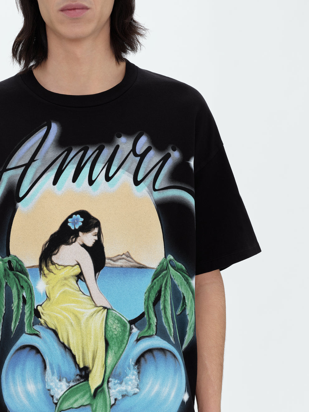 Camisetas Running Amiri Oversized Mermaid Hombre Negras | 5364XYCDS