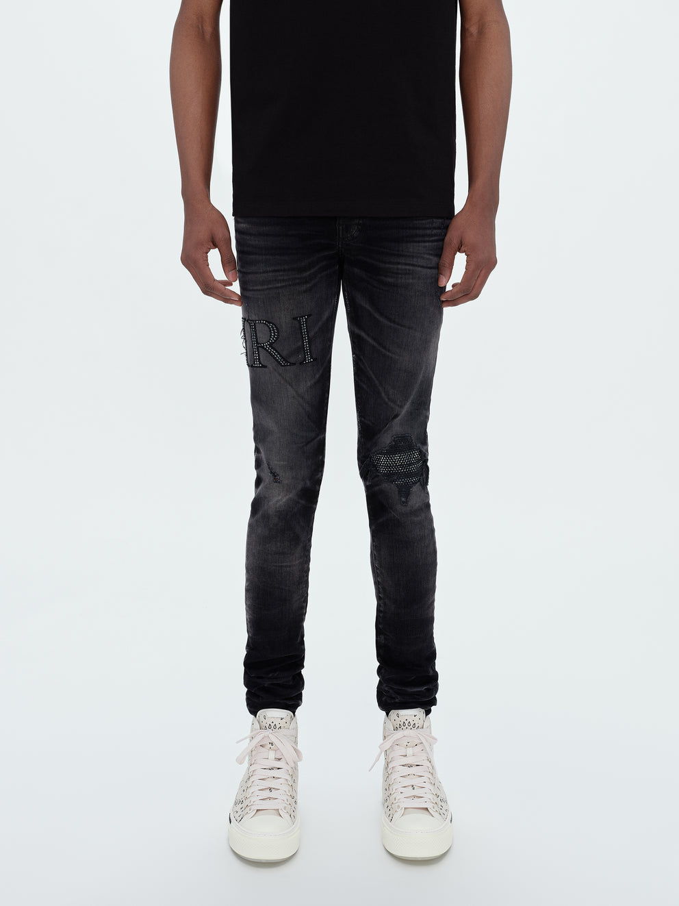 Jeans Amiri Crystal Embellished Logo Hombre Negras | 7914KZSUI