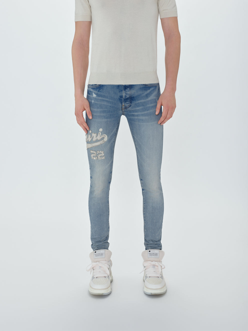 Jeans Amiri Varsity Applique Logo Hombre Indigo | 4352ZNGUO