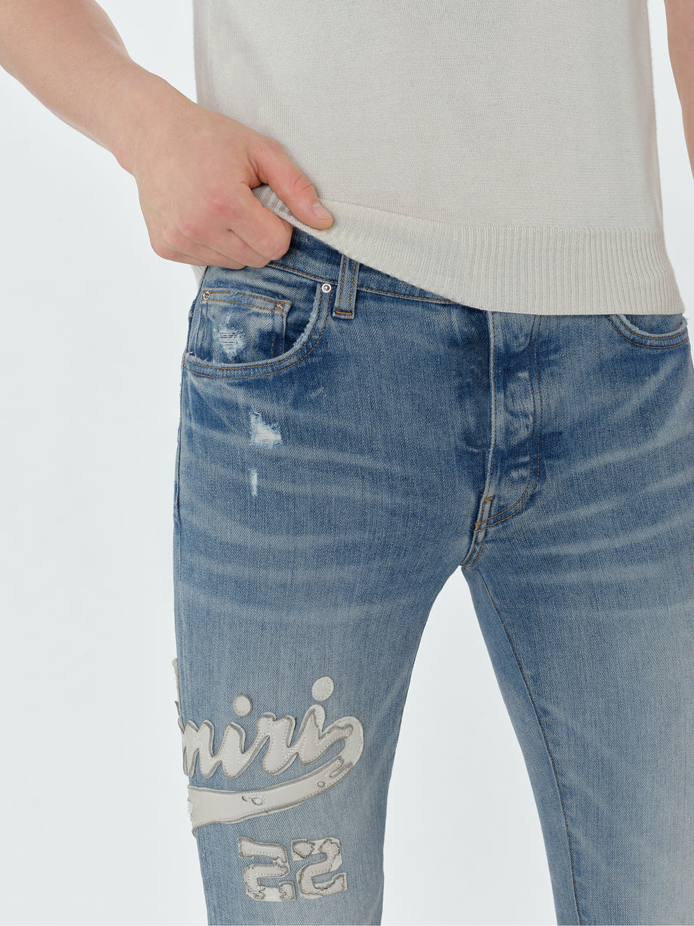 Jeans Amiri Varsity Applique Logo Hombre Indigo | 4352ZNGUO