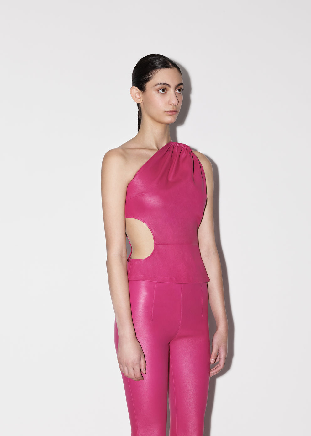 Leather Amiri Assymetric Tank Mujer FUSCHIA | 9205WLHSQ