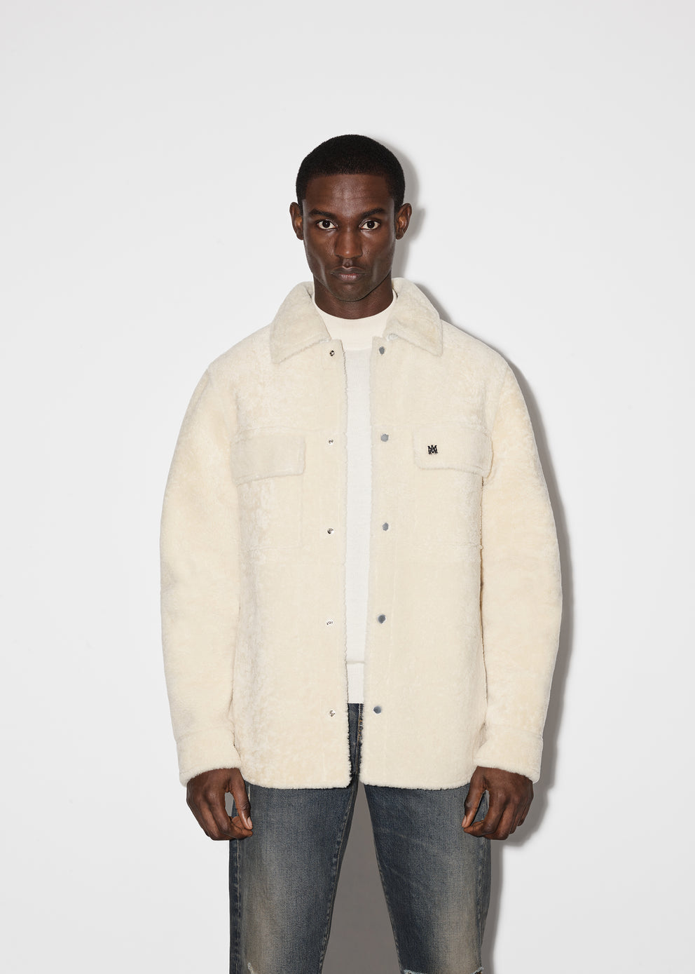 Leather Amiri Shearling Overshirt Hombre Alabaster | 5367JWPSZ