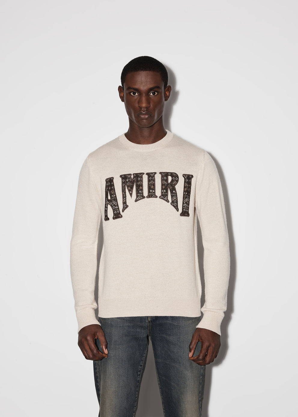 Prendas De Punto Amiri Logo Crewneck Hombre Alabaster | 4680GRFXI