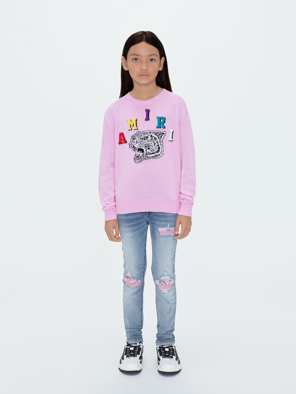 Prendas De Punto Amiri Tiger Varsity Crewneck Niños Rosas | 3026IEALT