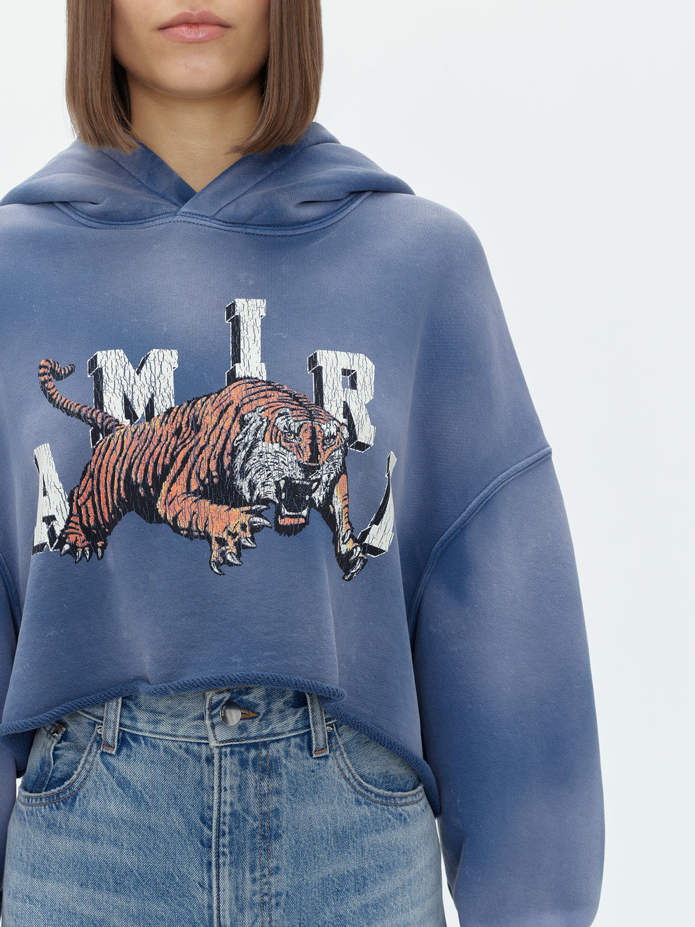 Sudaderas Amiri Vintage Cropped Tiger Hoodie Mujer Azules | 5017PQRAZ